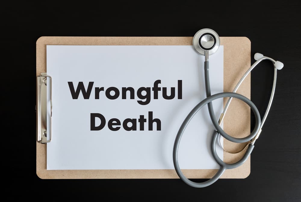 Text Wrongful Death on medical pad with stethoscope
